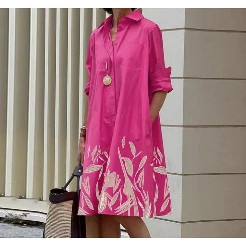 DaniFest Hemdblusenkleid in leuchtendem Pink mit weißem Blumenmuster, Kragen, Knopfleiste und praktischen Seitentaschen