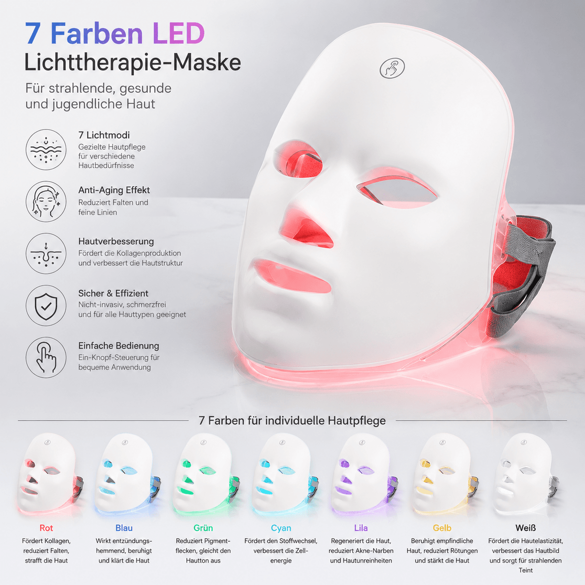 LED Lichttherapie-Maske – 7-farbige Anti-Aging Behandlung {{ Stilwerk }}