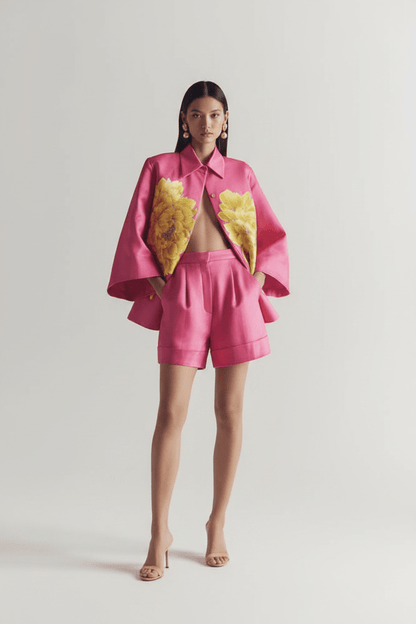 Luxus Satin Jacke &amp; Shorts Set – Florales Print Design {{ DaniFest }}