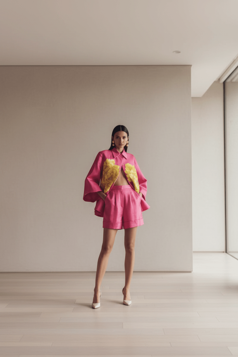 Luxus Satin Jacke &amp; Shorts Set – Florales Print Design {{ DaniFest }}