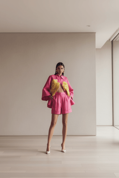 Luxus Satin Jacke &amp; Shorts Set – Florales Print Design {{ DaniFest }}