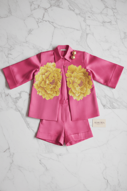 Luxus Satin Jacke &amp; Shorts Set – Florales Print Design {{ DaniFest }}