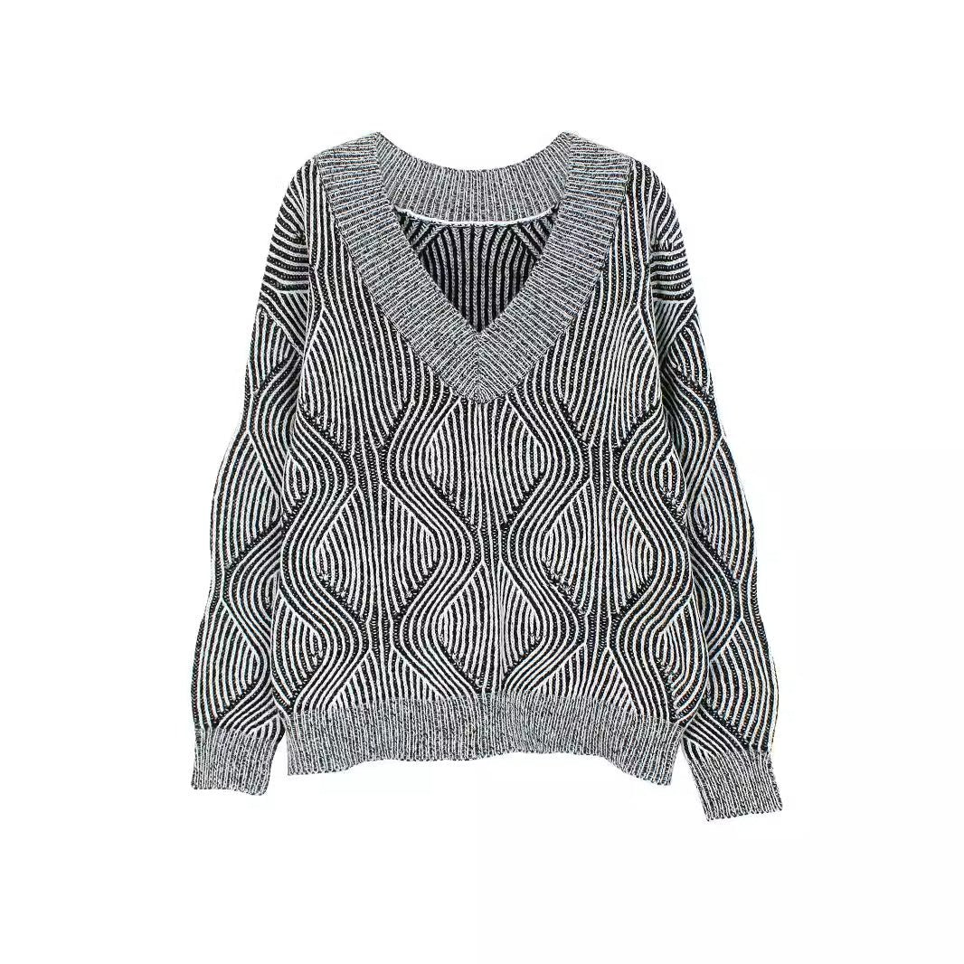 Trendiger Strickpullover mit großem V-Ausschnitt {{ DaniFest }}