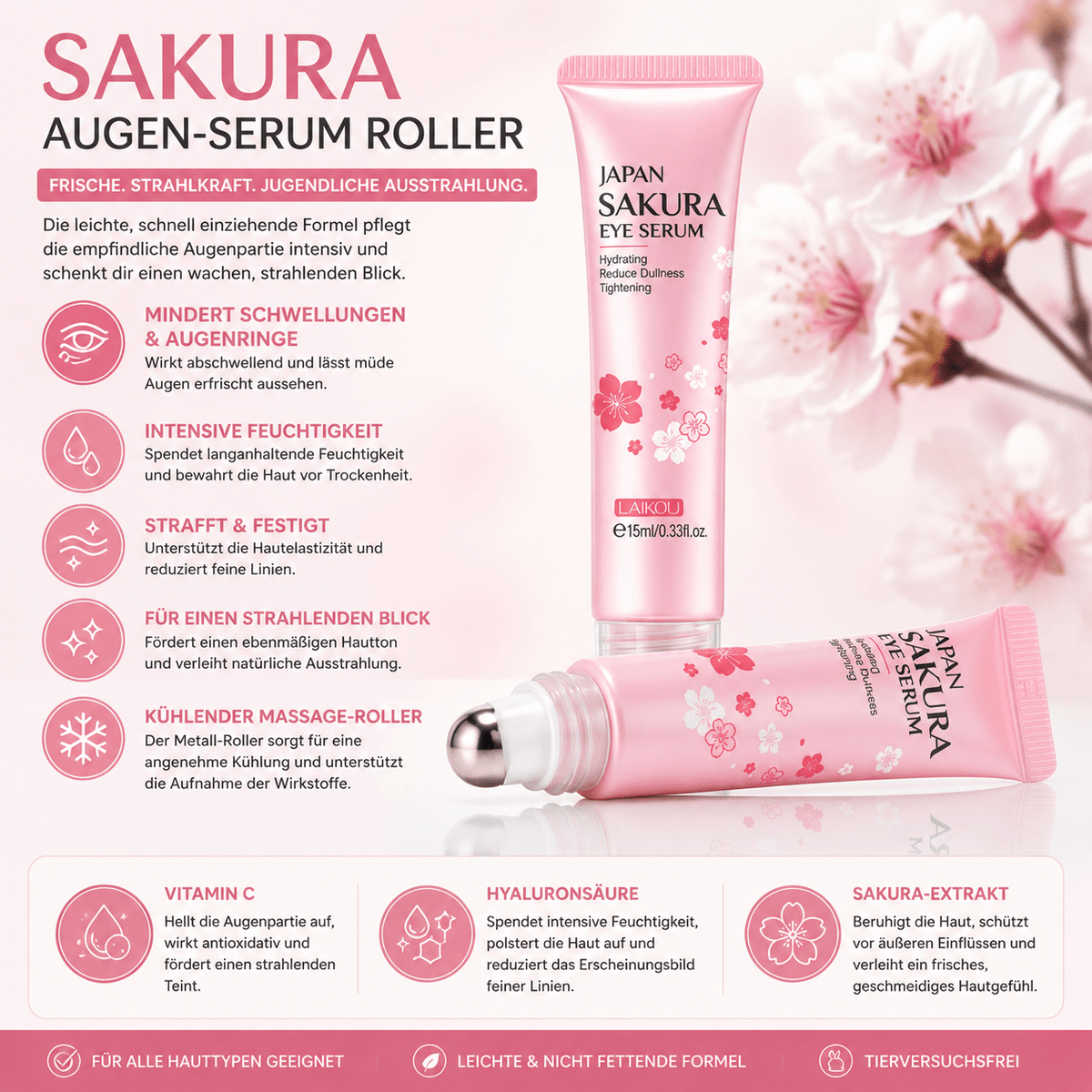 Sakura Augen-Serum Roller – Strahlende Augen ohne Müdigkeit | Vitamin C &amp; Hyaluronsäure {{ DaniFest }}