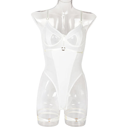 Sexy Mesh Bodysuit Damen – Neckholder Dessous Einteiler mit Ring-Detail &amp; Knopfleiste {{ DaniFest }}