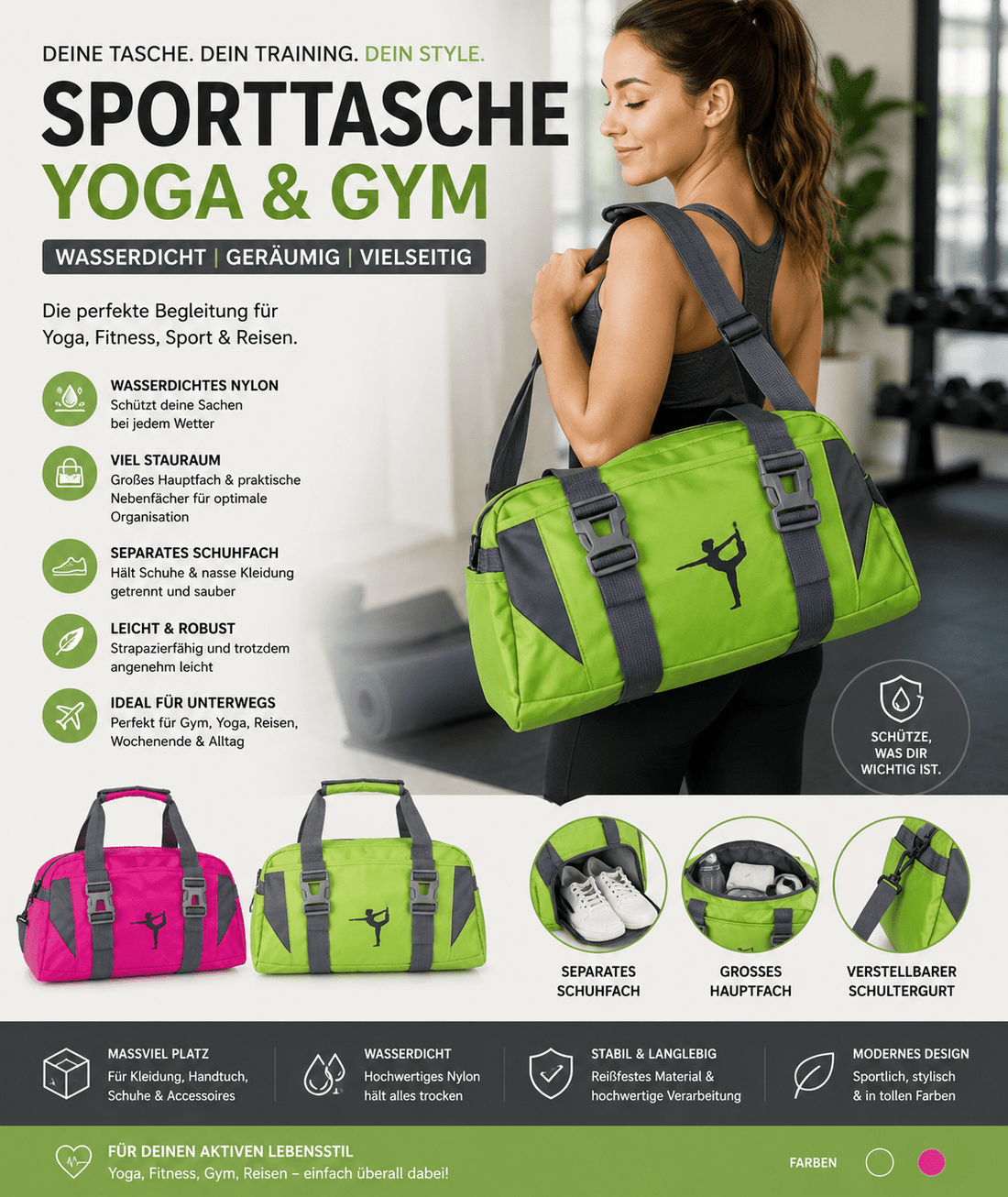 Wasserdichte Sporttasche für Yoga &amp; Gym – Ideale Fitnesstasche mit Viel Stauraum {{ DaniFest }}