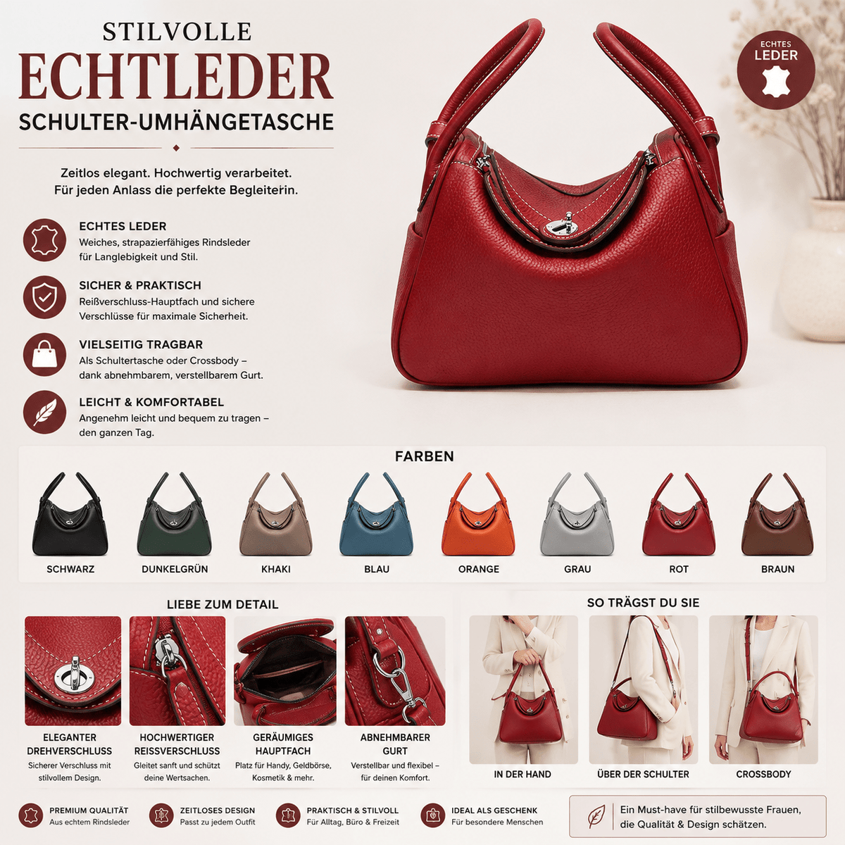 Stilvolle Echtleder Schultertasche – Der perfekte Begleiter für jeden Anlass {{ DaniFest }}