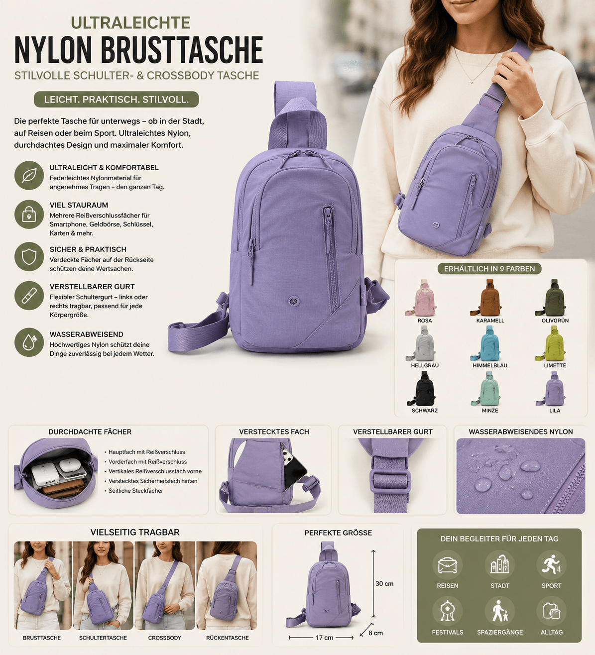 Stylische, ultraleichte Nylon Brusttasche – Dein praktischer Begleiter für jeden Tag {{ DaniFest }}