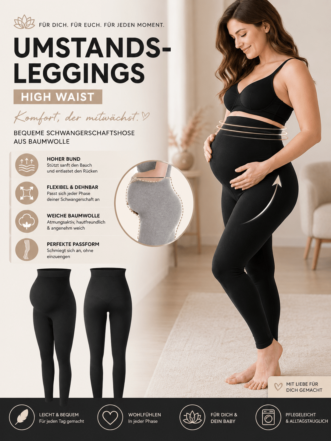 Bequeme Umstands-Leggings High Waist – Der perfekte Begleiter für deine Schwangerschaft {{ DaniFest }}