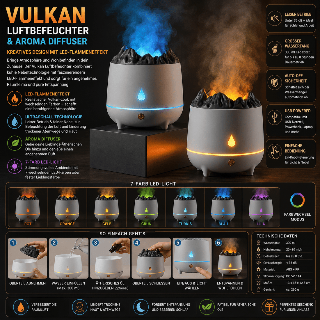 Vulkan Luftbefeuchter Aroma Diffuser - Dein stilvoller Begleiter für Wohlbefinden und Atmosphäre {{ DaniFest }}