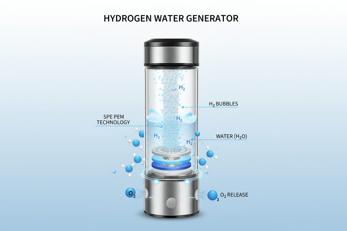 Wasserstoff-Wasserflasche – SPE/PEM-Elektrolysegenerator für antioxidantienreiches, gesundes Trinkwasser {{ DaniFest }}